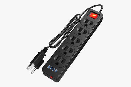 Preview: Black Power Strip with USB Ports and Lighted Switch