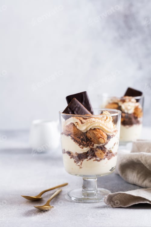 Preview: Homemade Italian dessert tiramisu with savoiardi and mascarpone