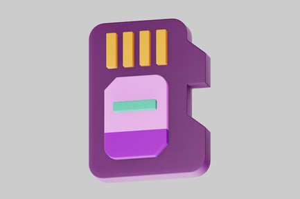 Preview: Glossy purple "e" with green and yellow rectangular elements