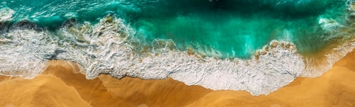Preview: Beautiful sea wave at sunset from a bird's eye view. Beautiful lonely beach at sunset