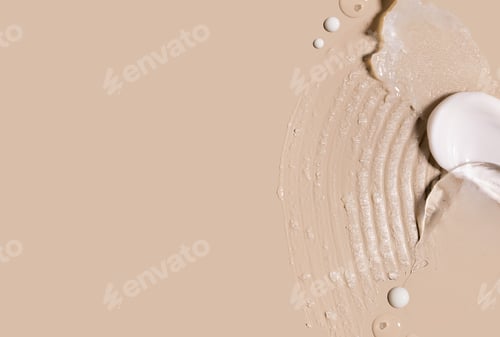 Preview: samples of cosmetic care products smear of cream gel texture on a beige background