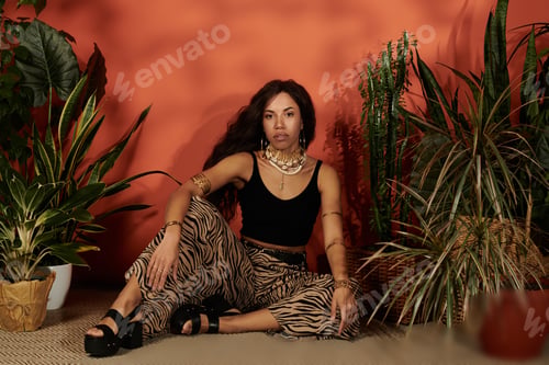 Preview: Captivating summer fashion with a young woman surrounded by lush greenery