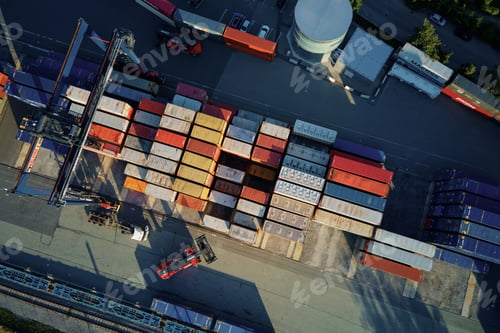 Preview: Containers warehouse, aerial view. Shipping and logistic concept