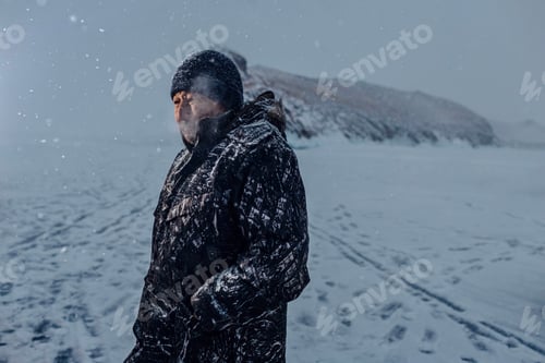 Preview: Person in Winter Landscape with Falling Snow