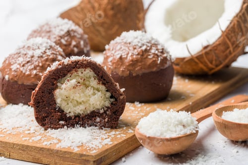 Preview: Delicious homemade chocolate coconut cookies, close-up