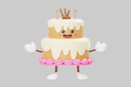 Preview: Cartoon-style cake with two tiers and a cheerful face