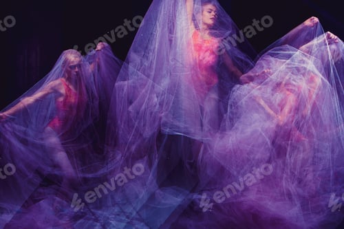 Preview: Photo As Art - A Sensual And Emotional Dance Of Beautiful Ballerina Through The Veil On A Dark