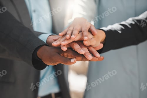 Preview: Business, people and hands together for teamwork, support or collaboration with company goals