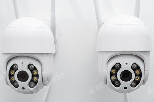 Preview: CCTV cameras on the wall record video all day to protect against thieves.