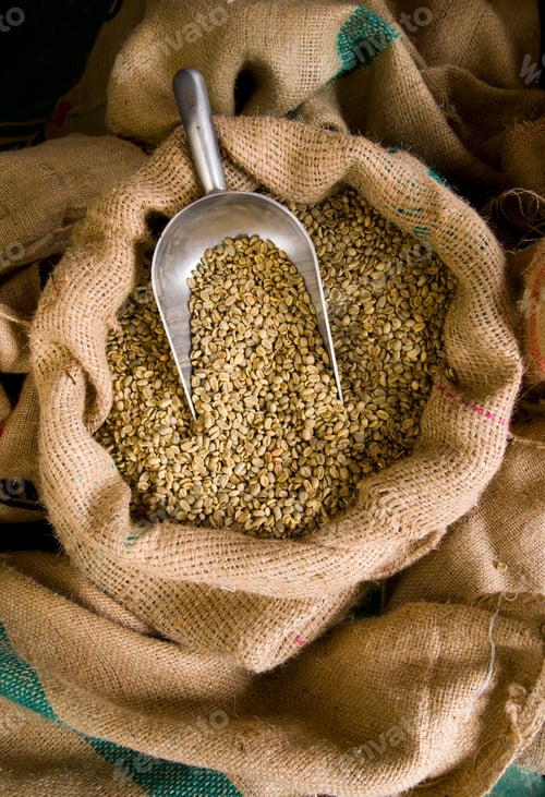 Preview: Raw Coffee Beans Burlap Bad Portion Control Scoop