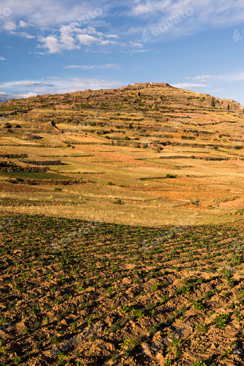 Preview: Inca Ruins on Pachatata (Father Earth) peak, Amantani Islands (Isla Amantani), Lake Titicaca, Peru,