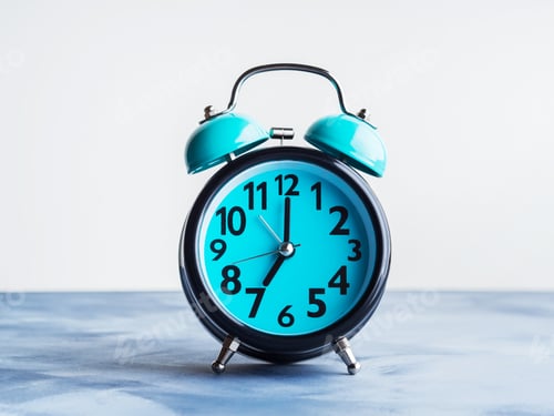 Preview: Blue alarm clock on abstract background