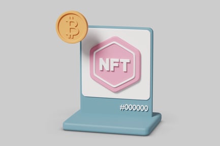 Preview: Stand with NFT sign and Bitcoin coin.