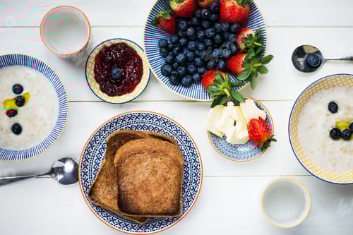 Preview: Tasty Family Breakfast with Toasts, Porridge, Berries