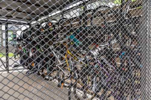 Preview: Locked metal mesh cell for keeping bicycles in dormitory district percinct