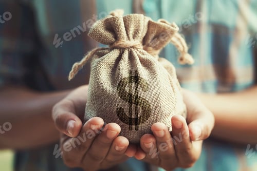 Preview: woman hand holding money bag