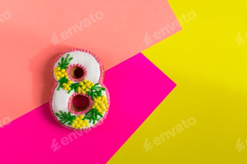Preview: March 8 cake on a colorful fashionable neon background