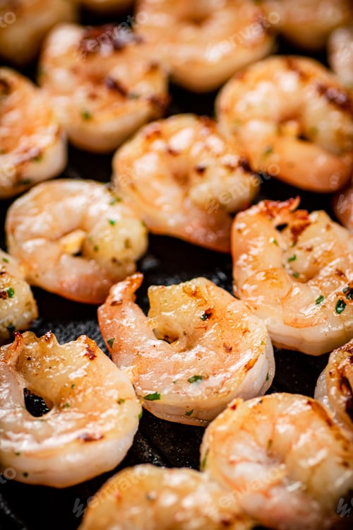 Preview: Delicious grilled shrimp. Macro background.