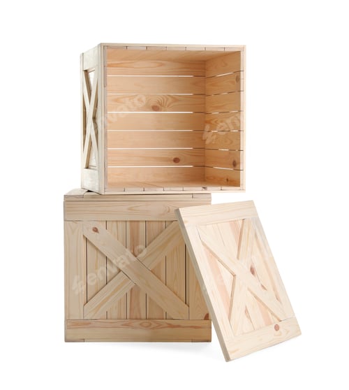 Preview: Pair of wooden crates and lid isolated on white
