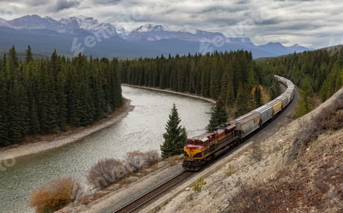 Preview: Train in a Mountain Valley in Banff National Park