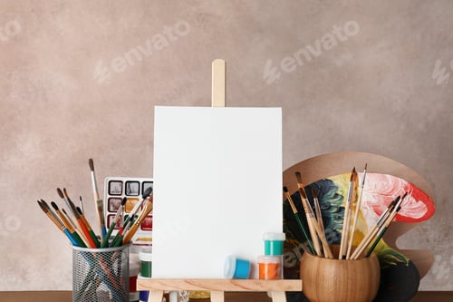 Preview: Blank Canvas and Painting Supplies for Art Creation