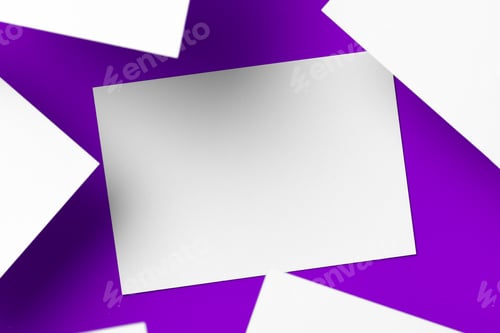 Preview: Blank white businesscards on purple background, copy space