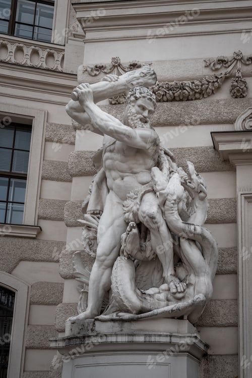 Preview: Heracles and the Lernaean Hydra Statue at Hofburg Palace by Edmund Hofmann, 1893 - Vienna, Austria