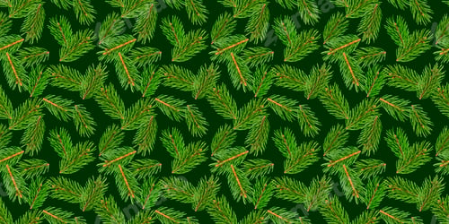 Preview: Fir tree branches seamless pattern, pine branch, Christmas conifer isolated on green background