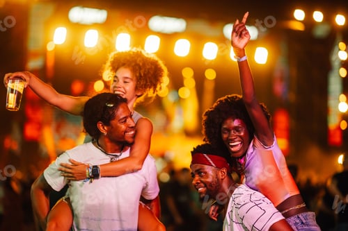 Preview: Friends Enjoying Exciting Music Festival in the Evening