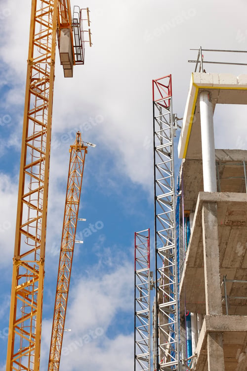 Preview: Building under construction. Crane machinery structure. Industry. Vertical