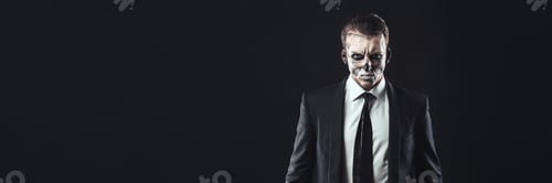Preview: Businessman with Skull Makeup Wide Banner with Copy Space