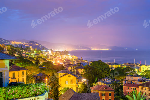 Preview: Beautiful night view to Santa Margherita Ligure city and sea