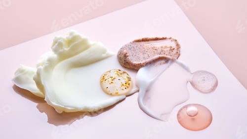 Preview: Different cosmetic textures on a delicate peach background.