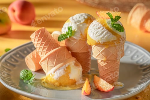 Preview: Homemade and sweet peach ice cream made of juicy fruit.