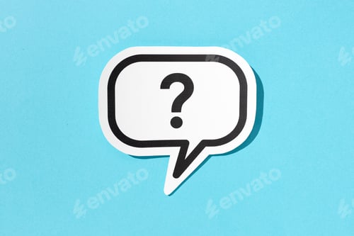 Preview: Question mark on speech bubble isolated on blue background