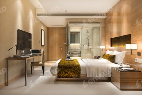 Preview: 3d rendering modern luxury bedroom suite and bathroom