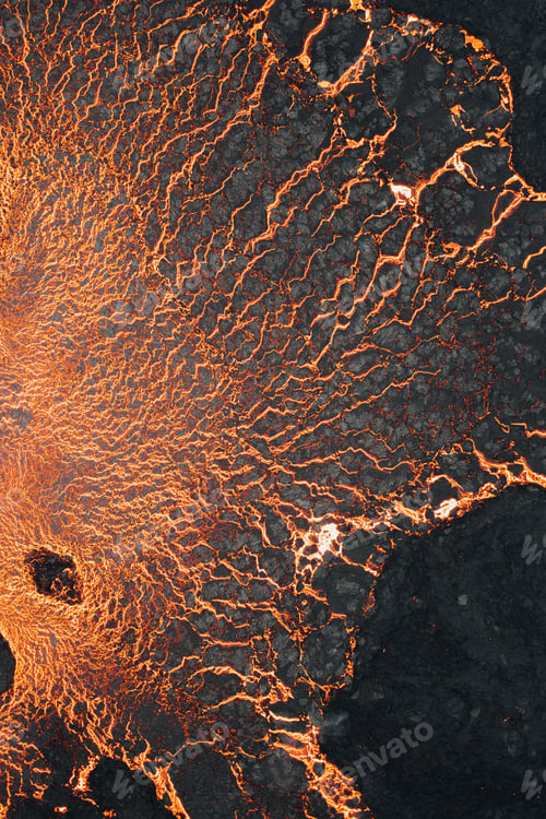 Preview: Aerial view of flowing lava from a volcanic eruption