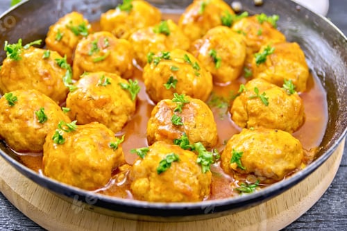 Preview: Meatballs in pan on black board