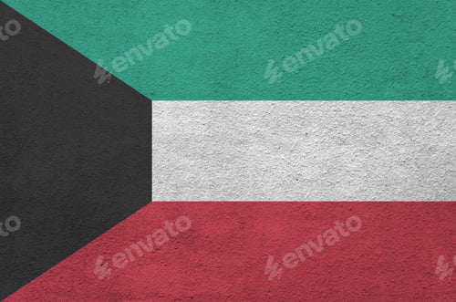 Preview: Kuwait flag depicted in bright paint colors on old relief plastering wall close up