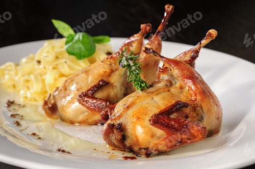 Preview: Rosted or fried quail with herbs and tagliatelle