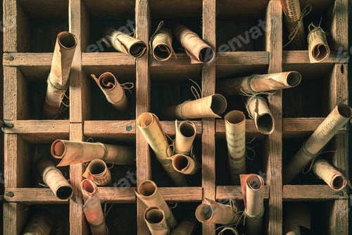 Preview: Extraordinary scribe library with scrolls based of futhark alphabet
