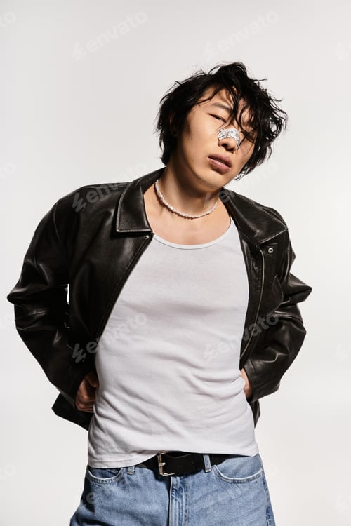 Preview: A young asian man strikes a pose in a studio, radiating effortless cool