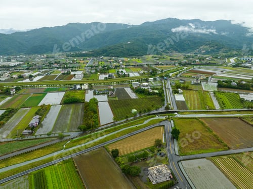 Preview: Taiwan 06 December 2023: Top view of the field in countryside of Yilan of Taiwan
