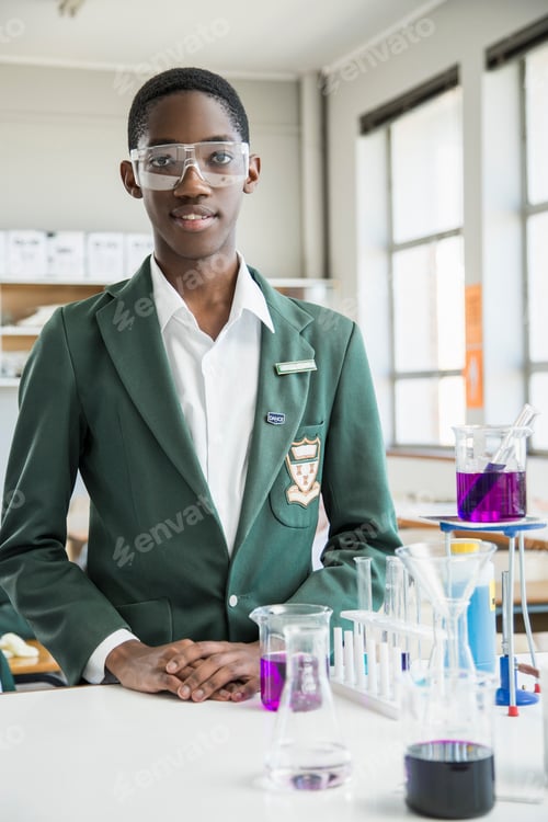 Preview: Student in a science lab with chemistry equipment