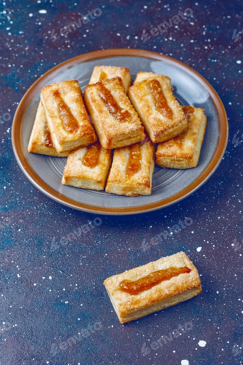 Preview: Delicious fresh cookies with jam on top.