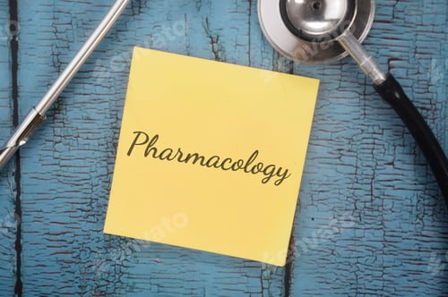 Preview: Closeup shot of a yellow notebook page with the writing pharmacology