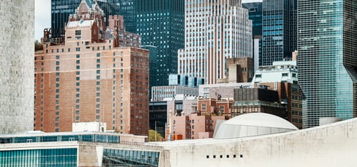Preview: Close up view of New York architecture, color toned picture, USA