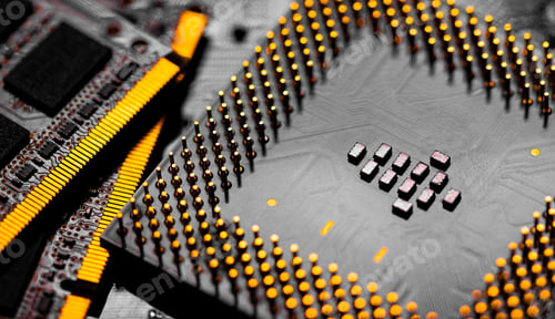 Preview: Close up of RAM Memory and pins on Main CPU PC processor circuit
