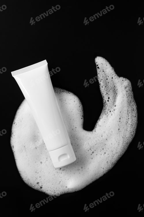 Preview: White plastic tube mockup with moisturizer cream, shampoo or facial cleanser and gentle soap foam