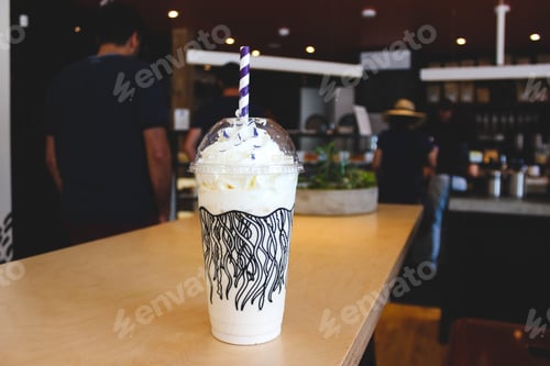 Delicious Milkshake on a Counter in a Cafe
